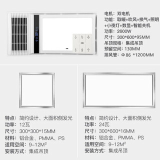 雷士（NVC）多功能风暖浴霸 静音双电机智能轻触暖风机 卫生间浴室取暖器 适用于集成吊顶 一厨一卫浴霸套餐