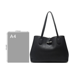 LONGCHAMP 珑骧 2019新品 女士ROSEAU系列黑色牛皮中号手提单肩包 2686 968 001