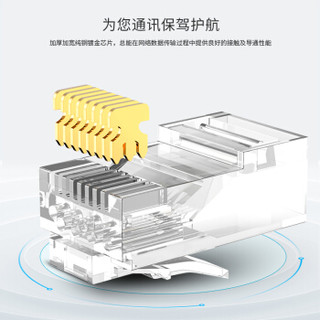 罗孚（ROVLL）六类水晶头 CAT6千兆工程级50U纯铜镀金电脑网线接头连接器 RJ45非屏蔽千兆水晶头 RVCAT650030