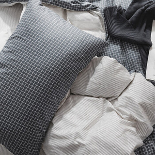 迎馨家纺 全棉四件套纯棉床单枕套被套简约亲肤斜纹床品套件 1.5/1.8米床 浅小格