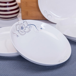 万毅陶瓷餐具 家用盘子陶瓷汤盘(8英寸)中式饭盘陶瓷餐具套装(4只装) 银装素裹