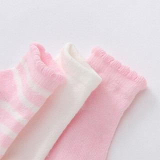 英氏婴儿袜子 男女童春秋针织婴幼儿宝宝袜子3双装 187A5857粉+白色 11CM
