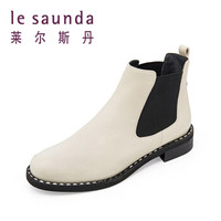 莱尔斯丹 le saunda 商场同款时尚优雅圆头低跟靴切尔西靴SAUNDA8T37406 米白色 37