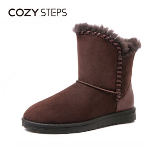 COZY STEPS澳洲羊皮毛一体平底编织保暖雪地靴女5D881 巧克力色 35