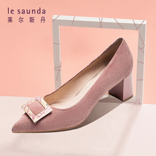 莱尔斯丹 le saunda 商场同款时尚优雅通勤尖头搭扣套脚高跟女单鞋LS 9T58601 粉红色 35