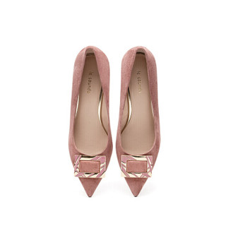 莱尔斯丹 le saunda 商场同款时尚优雅通勤尖头搭扣套脚高跟女单鞋LS 9T58601 粉红色 35