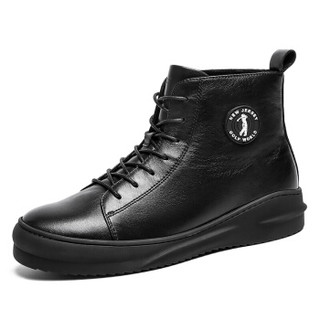 高尔夫（GOLF）男鞋高帮时尚圆头系带户外休闲保暖短筒骑士靴子 GM1809301 黑色 43
