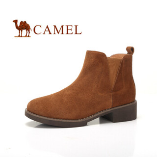 骆驼（CAMEL） 女士 简约帅气磨砂皮粗跟切尔西靴 A84025659 土黄 39