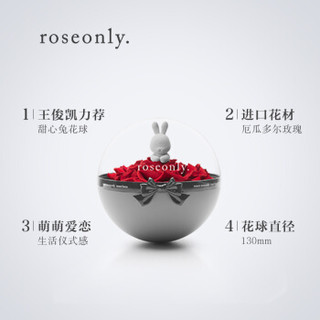 ROSEONLY 诺誓 玫瑰花甜心兔心动球 永生花 同城鲜花速递礼品 情人节礼物 生日礼物 送女友