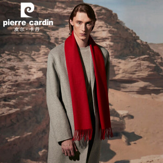 皮尔卡丹 羊毛围巾男士秋冬加厚款极简纯色英伦围脖 B22TM5316 大红