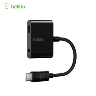 贝尔金（BELKIN）听歌充电二合一转换器PD快充Type-C/USB-C转type-c+3.5mm接口一拖二音频充电转接头黑色