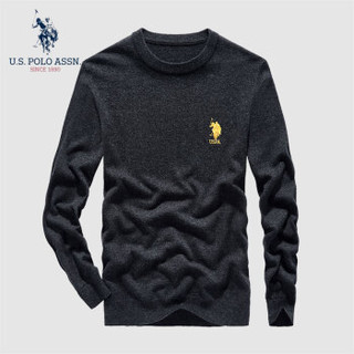 U.S.POLO ASSN. 羊毛衫男 2019秋季新品商务休闲圆领套头纯色带刺绣修身毛衣打底上衣  6194115108 深灰色 52