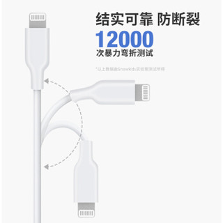 SNOWKIDS 苹果PD快充数据线USB-C/Type-C to  Lightning充电器线闪充转接iPhone11Pro/Pro Max/XsMax/XR1.2白