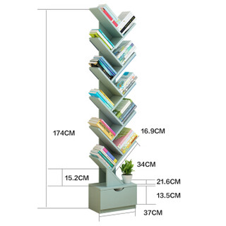 沃变 书柜书架 树形书架带抽屉1.74米11层创意书柜置物架 浅绿色SJ-SC11-G