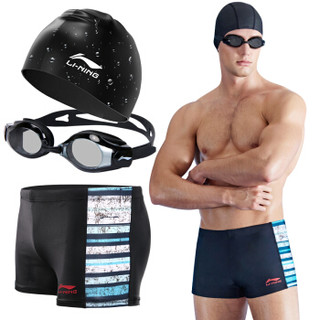 李宁LI-NING 泳裤套装 泳镜泳帽 近视泳镜套组 LSJK666-1黑色 黑色400度L