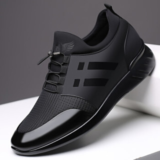 宜驰 EGCHI 休闲商务隐形内增高鞋子男士耐磨舒适 K8913 黑色（网布） 42
