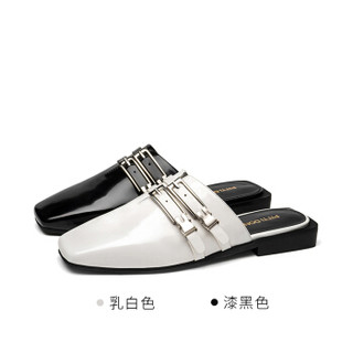 PITTI DONNA 方头金属扣装饰低跟穆勤拖鞋女PD AM27402 黑色 39