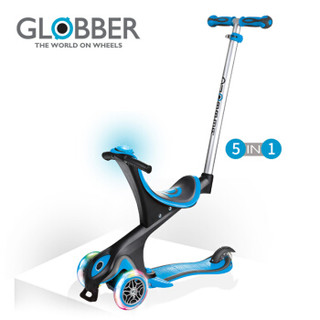 法国高乐宝（GLOBBER）五合一儿童滑板车1-14岁 宝宝多功能闪光轮滑滑车 可推可坐可滑行 升级464声光版-蓝色