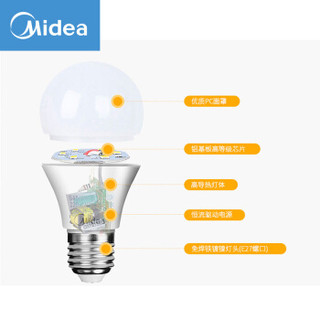 美的（Midea） LED节能灯泡 球泡 9W E27大螺口 5700K 日光色 五支装