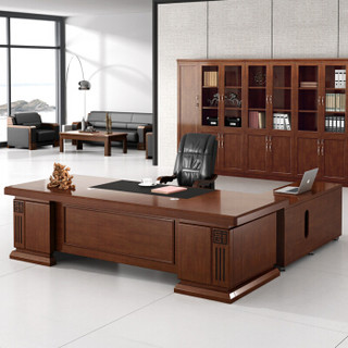 佐盛办公家具老板桌总裁桌大班台办公桌油漆贴实木皮经理桌含侧柜活动柜 2.4米