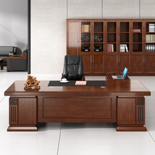 佐盛办公家具老板桌总裁桌大班台办公桌油漆贴实木皮经理桌含侧柜活动柜 2.4米