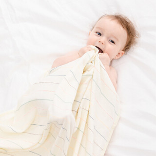 全棉时代 (Purcotton)婴儿三层纱布抱被80cm*80cm 黄底彩条 1件装