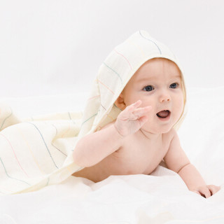 全棉时代 (Purcotton)婴儿三层纱布抱被80cm*80cm 黄底彩条 1件装