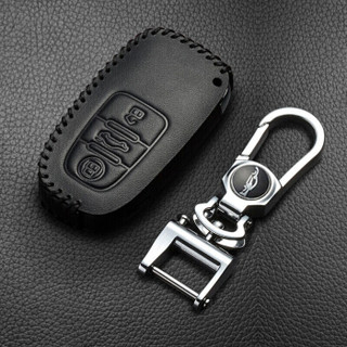 华饰 奥迪钥匙包 适用于奥迪Q7TTA4LA5钥匙套手缝钥匙包套壳扣 汽车用品 D款 智能三键 黑色黑线现做