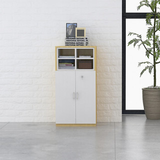 麦森（maisen）办公柜 木质资料收纳茶水矮柜现代简约办公家具 白+枫木色 MS-CSG-105