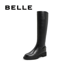 Belle/百丽2019冬新商场同款牛皮革女皮长靴(单里)U5K1DDC9 黑半绒半毛 39