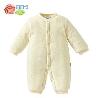 贝贝怡 Bornbay婴儿连体衣秋冬加厚保暖天鹅绒哈衣棉服 淡黄 6个月/身高66cm