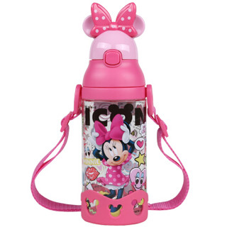 迪士尼（Disney）水杯 儿童水杯女童幼儿园吸管水壶 便携式防漏防喷弹跳吸管水壶500ml 4265米妮粉