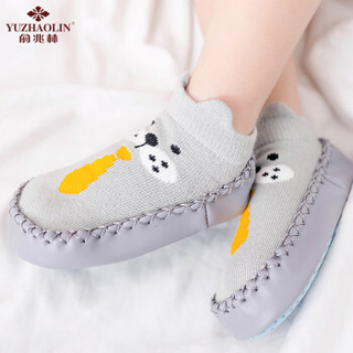 俞兆林（YUZHAOLIN）婴儿鞋袜 宝宝防滑地板袜儿童家居室内学步袜套2双装 灰色小狗+黄色小熊 13CM
