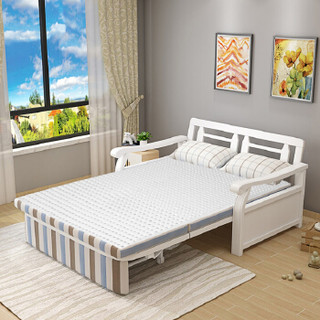 利尔 沙发床实木折叠沙发床1.5米1.2米两用多功能1.8米小户型客厅卧室海绵沙发 米黄色