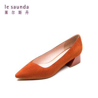 莱尔斯丹 le saunda 时尚优雅通勤尖头套脚中跟女单鞋LS AM32703 驼色 37