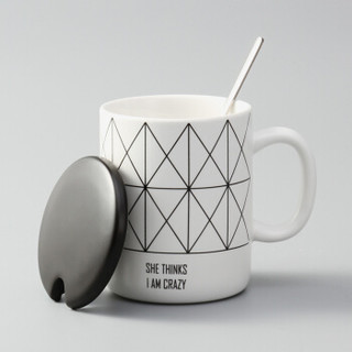 贝瑟斯 欧美风陶瓷水杯马克杯咖啡杯牛奶杯个性杯子办公室杯子 网格420ml