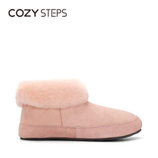 COZY STEPS时尚羊皮毛一体休闲平底保暖短筒家居鞋7D812 粉色 37