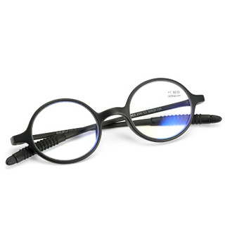 Funsonca TR90复古超清防蓝光男女通用老花镜 时尚圆框老花眼镜 6181黑色 100度