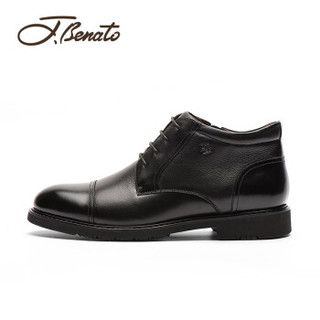 宾度（J.Benato）男士商务靴子加绒内里保暖商务皮鞋 T8R741 黑色 42