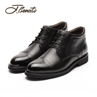宾度（J.Benato）男士商务靴子加绒内里保暖商务皮鞋 T8R741 黑色 42