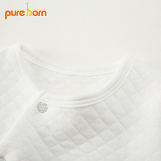 pureborn新生婴儿儿衣服宝宝秋装连体衣夹棉保暖爬服纯棉围嘴套装 白色 9-12个月