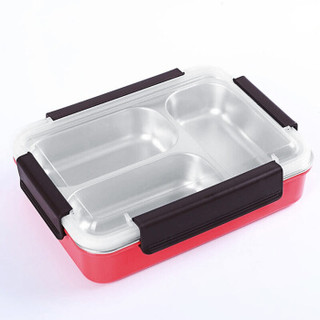 诺派（NUOPAI）中号饭盒304不锈钢三分格餐盒 隔热防烫 保温便当盒 绿色蓝色红色 （颜色随机）1.1L C6200