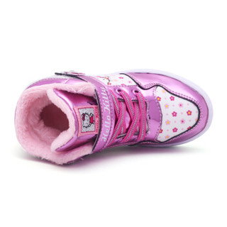 HELLOKITTY 女童棉鞋 高帮加绒保暖儿童靴子运动板鞋 K7543920梅红32码