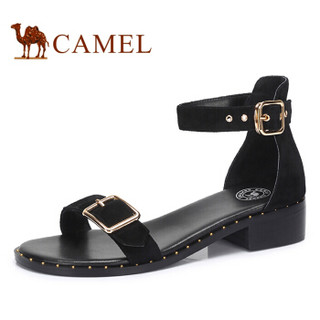 骆驼（CAMEL） 女士 简约舒适搭扣露趾粗跟凉鞋 A821536126 黑色 38