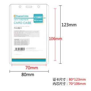 创易（chanyi）6个卡套+6个挂绳 B2硬胶卡防水PVC证件卡套 竖式 透明 工作证员工牌胸卡 透明卡套 CY0907
