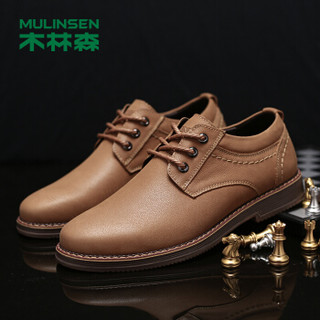 木林森（MULINSEN）潮流男鞋 都市日常男士牛皮休闲鞋绅士皮鞋时尚工装鞋 浅棕 42码 SL97336