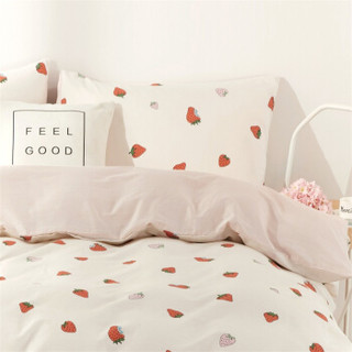 北极绒 床品套件 A版纯棉全棉四件套 床上用品床单被套 草莓 1.5米/1.8米床 200*230cm