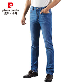 皮尔卡丹pierre cardin 牛仔裤男水洗修身弹力舒适时尚休闲直筒长裤子P1904中蓝33码(2.6尺)