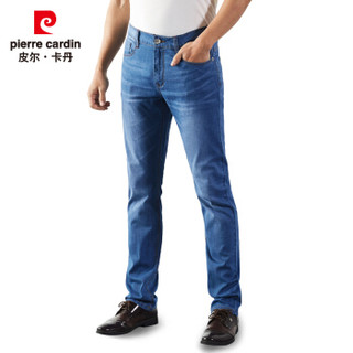 皮尔卡丹pierre cardin 牛仔裤男水洗修身弹力舒适时尚休闲直筒长裤子P1902浅蓝30码(2.3尺)