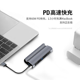 Snowkids Type-C扩展坞苹果电脑MacBookPro/Air USB-C转HDMI/VGA转换器转接头4K投屏网口分线器PD快充7合一